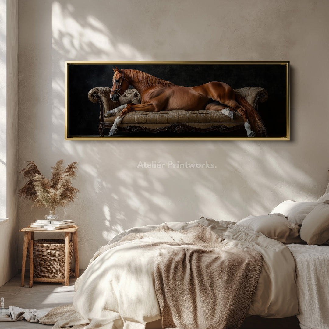 Large Horizontal Framed Canvas Wall Art Elegant Horse - H0106