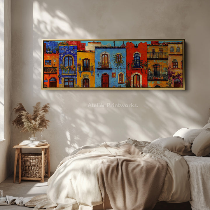 Colourful Houses Large Horizontal Framed Canvas Wall Art - H0108