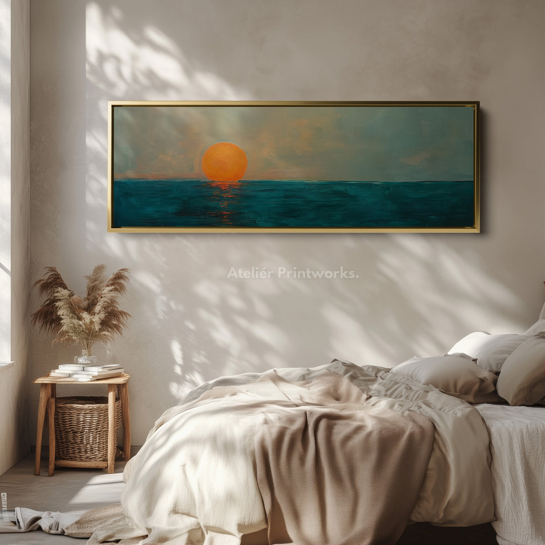 Modern Abstract Narrow Wide Horizontal Wall Decor Large Framed Canvas - H0114