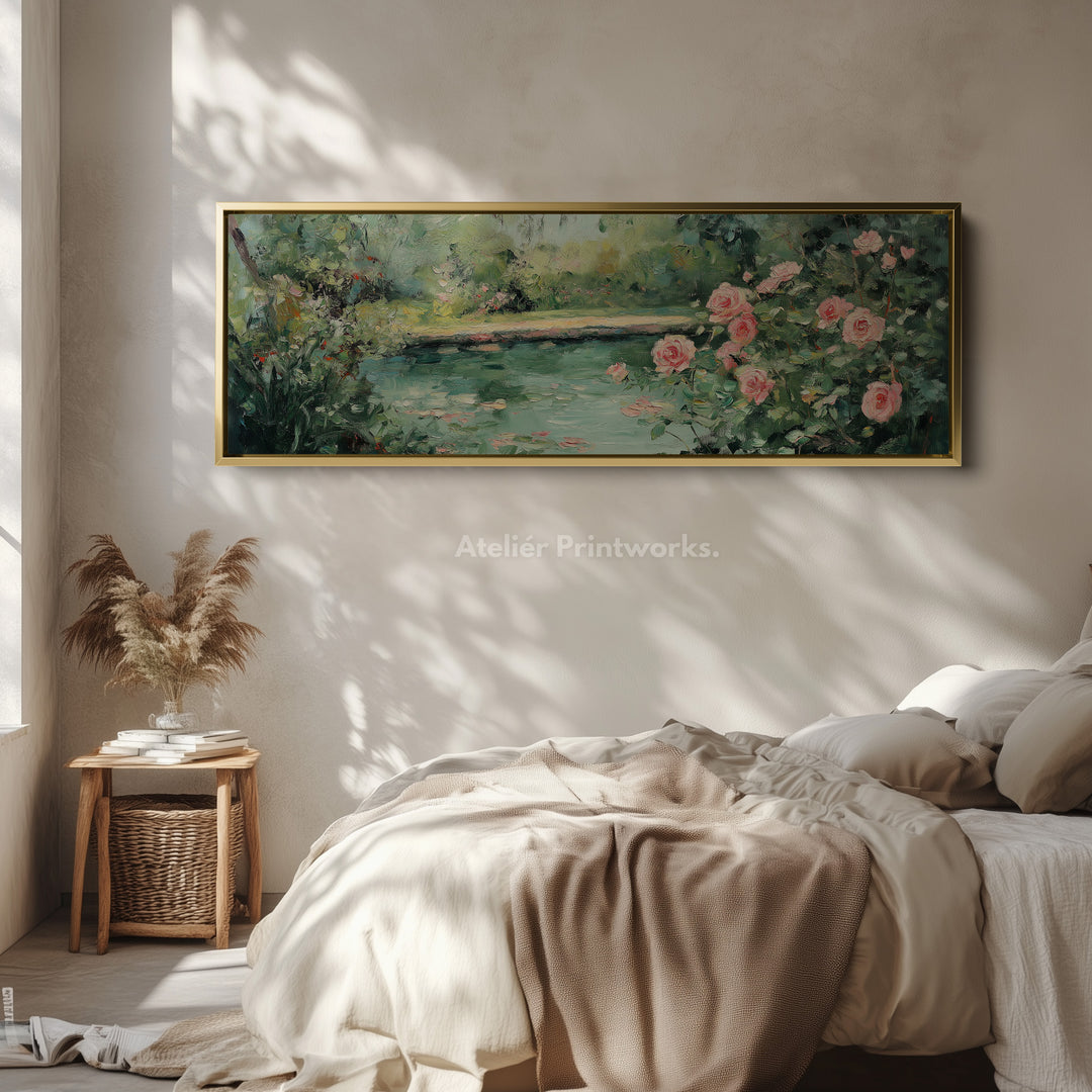 Long & Narrow Wall Art Large Framed Canvas - Vintage Rose Garden - H0120