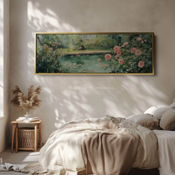 Long & Narrow Wall Art Large Framed Canvas - Vintage Rose Garden - Atelier Printworks
