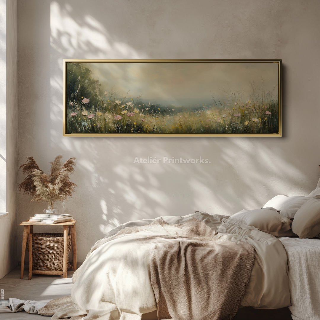 Wildflower Meadow Framed Canvas Horizontal Narrow Wall Art Decor - H0122