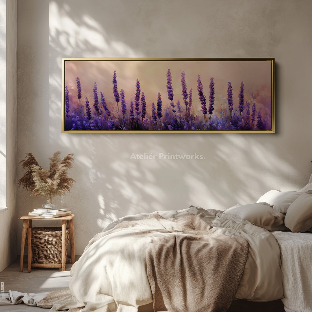 Lavender Field Large Framed Long Canvas Horizontal Wall Art - H0129