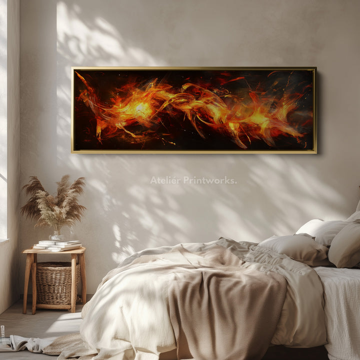 Abstract Flame Long Horizontal Wall Art, Panoramic Wall Art Wide Wall Art - H0135