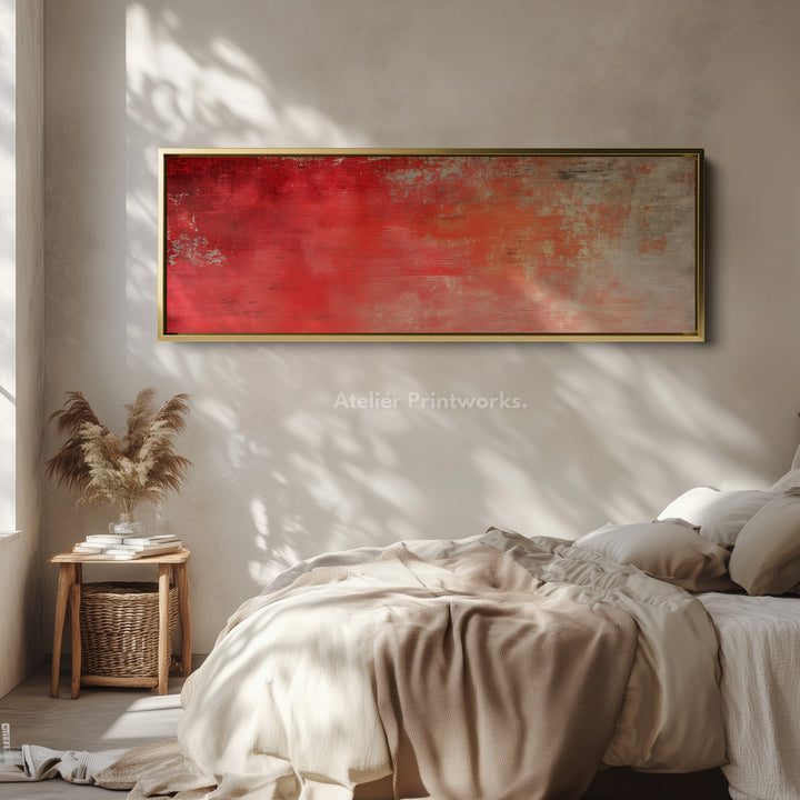 Abstract Red Long Horizontal Wall Art, Panoramic Wall Art Wide Wall Art - H0137