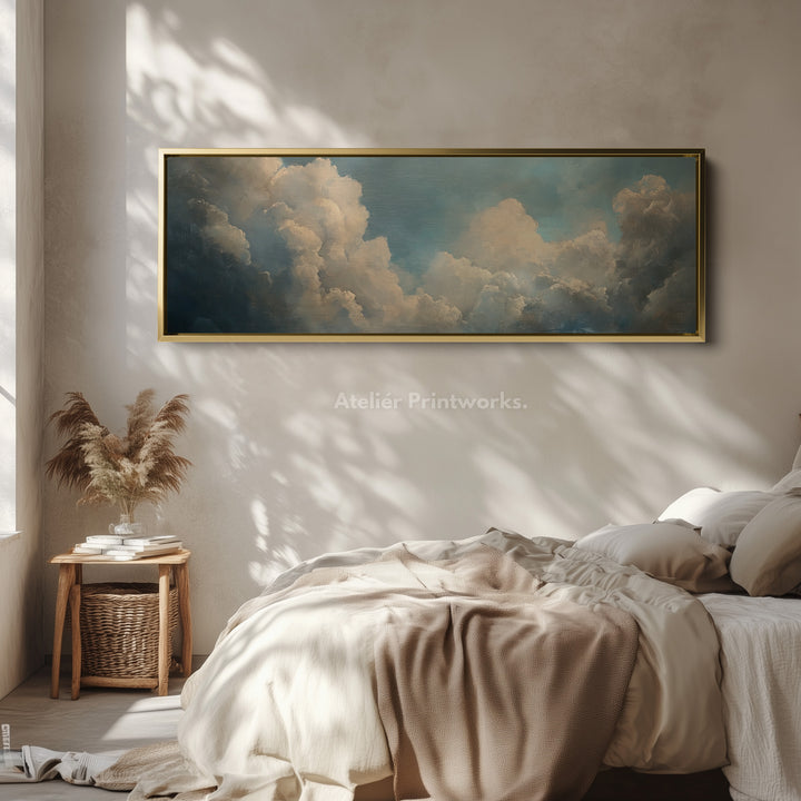 Above Bed Vintage Cloud Wall Decor Long Panoramic Wall Art - H0169