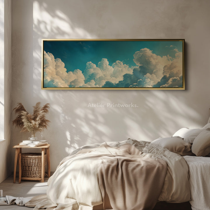 Above Bed Cloud Wall Decor Panoramic Narrow Canvas - H0171