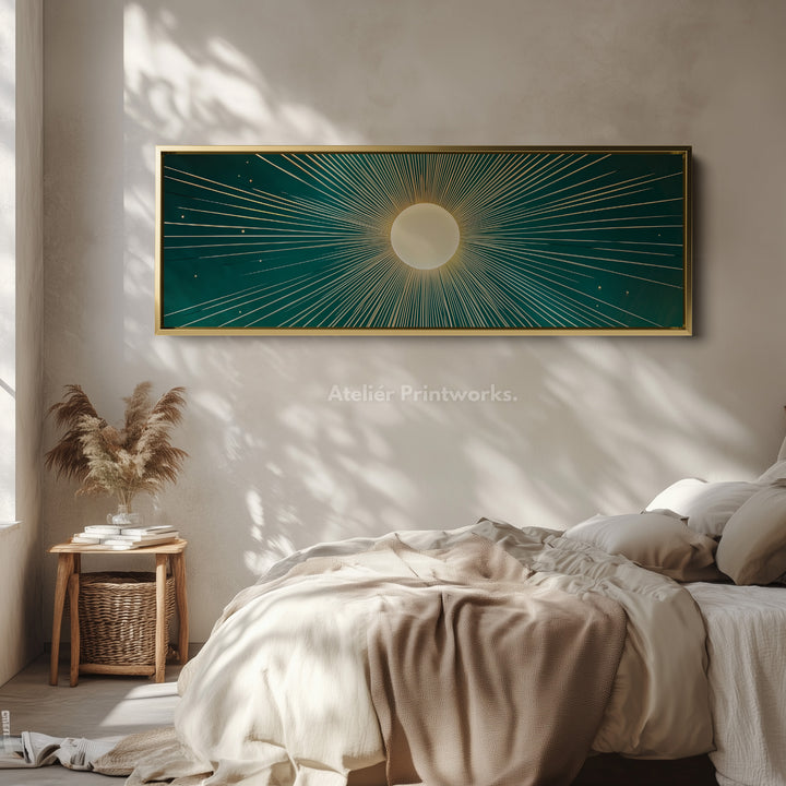 Boho Retro Sun Long Framed Canvas Wall Art - H0173