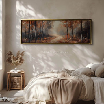 Autumn Forest Panoramic Long Skinny Wall Art Framed Canvas - Atelier Printworks