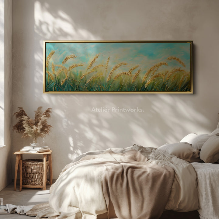 Wheat Field Painting Long Horizontal Above Bed Wall Decor - H0189