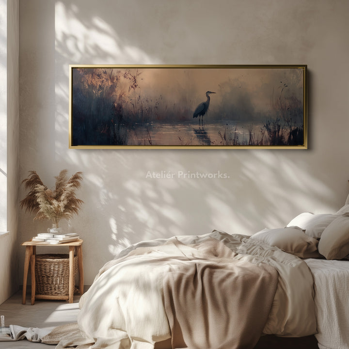 Minimalist Heron Above Bed Decor Framed Canvas Wall Decor - H0197