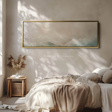 Neutral Abstract Cloud Wide Framed Above Bed Wall Art - Atelier Printworks
