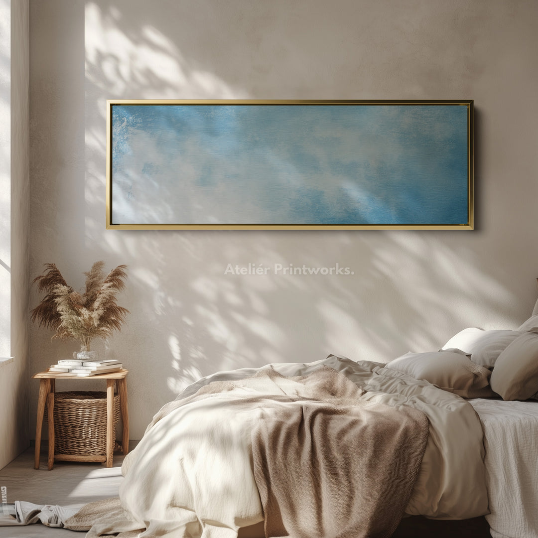 Minimalist Light Blue Long Horizontal Wall Art Panoramic Wall Decor - H0147