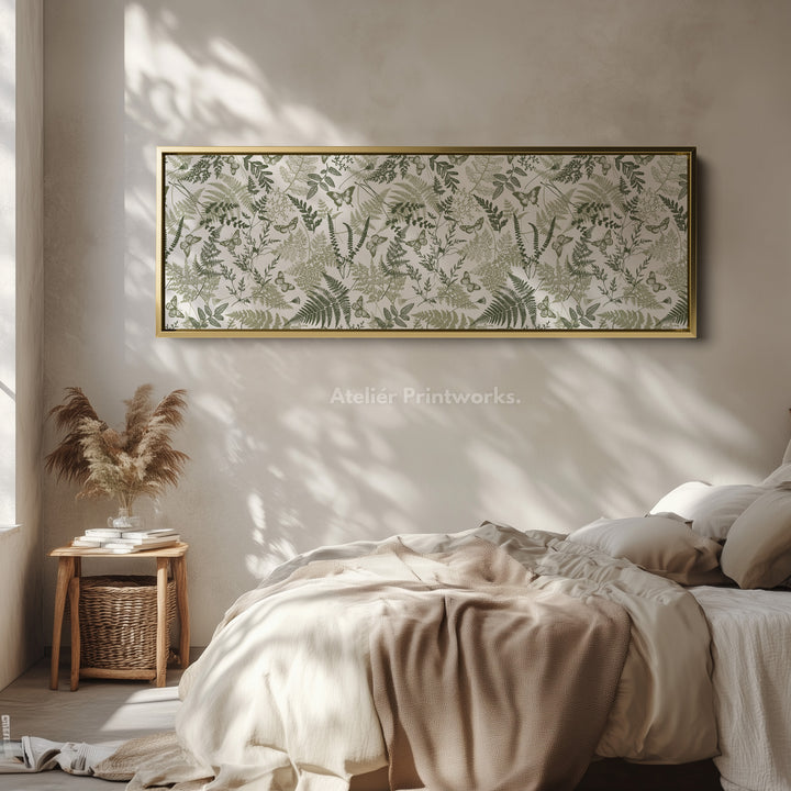 Cottagecore Sage Green Botanical Long Horizontal Wall Art - H0291