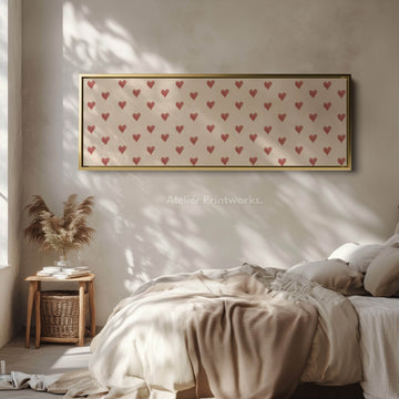 Red Hearts Pattern Wide Skinny Wall Art - Atelier Printworks