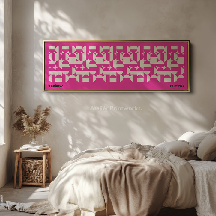 Large Framed Long Wall Art Pink Mid Century Bauhaus - H0358