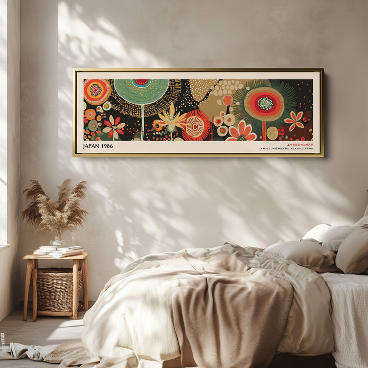 Yayoi Kusama Breite Wandkunst Kreisförmiges Blumenmuster Lange Leinwand Für Schlafzimmer