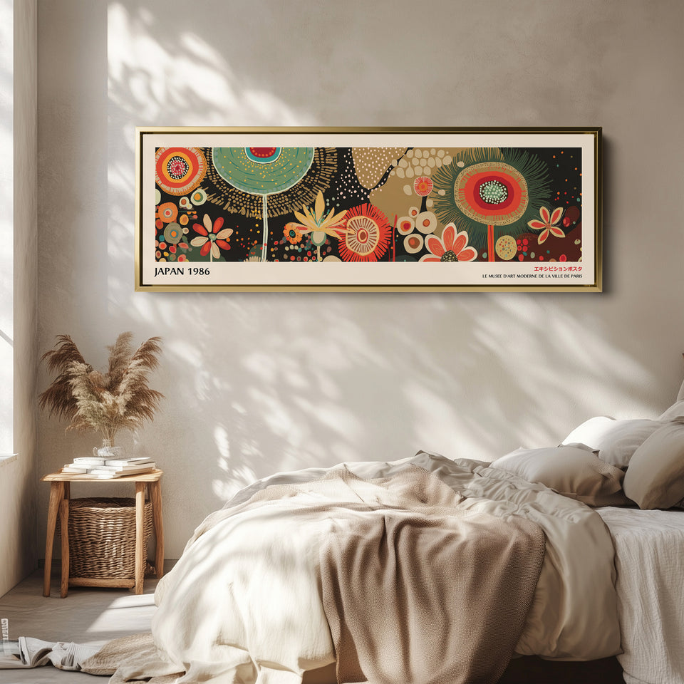 Yayoi Kusama Breite Wandkunst Kreisförmiges Blumenmuster Lange Leinwand Für Schlafzimmer