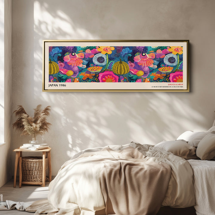Yayoi Kusama Breite Wandkunst Bunte Gepunktete Blumen Lange Wandkunst Für Schlafzimmer
