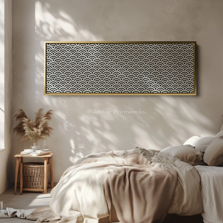 Horizontal Wall Art Black & White Japandi Waves - H0286
