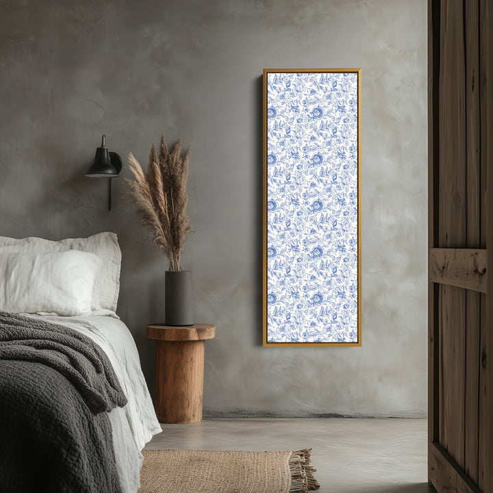 Cottagecore Vintage Blue & White Framed Floral Wall Art - V0260