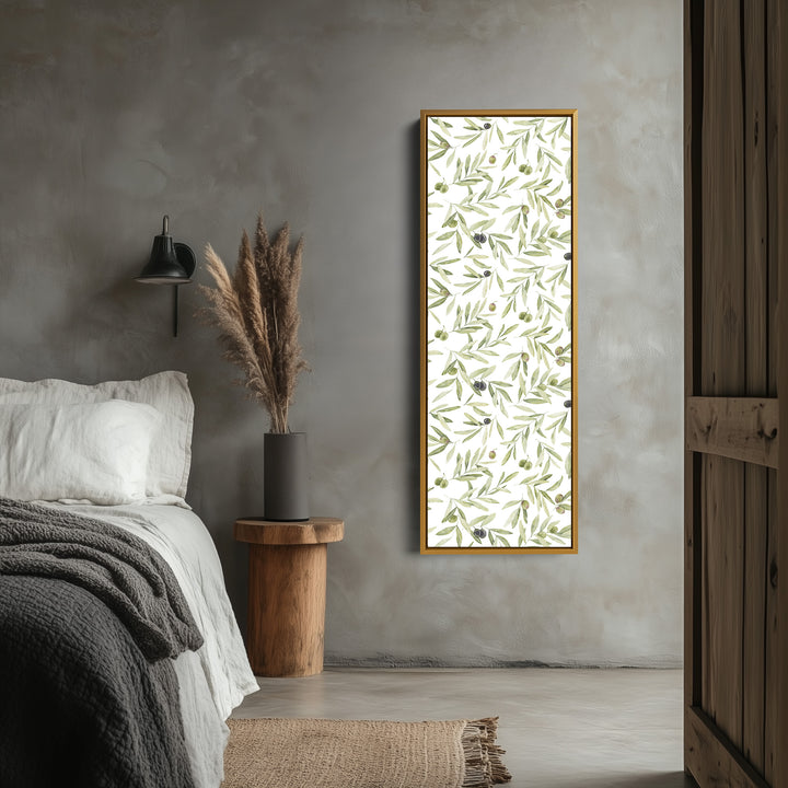 Minimalist Olive Leaves Long Vertical Framed Wall Decor - V0265