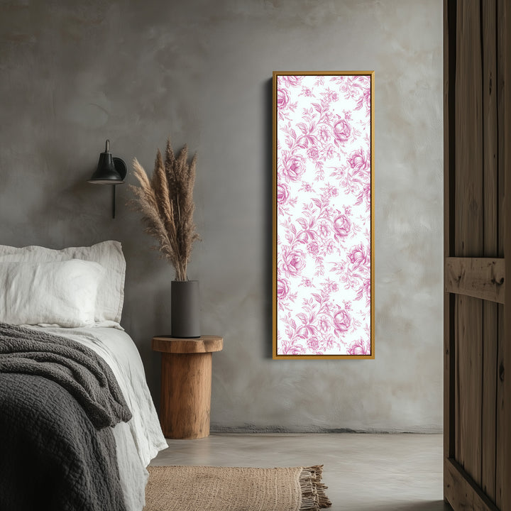 Vertical Floral Long Wall Art Pink Peonies - V0272
