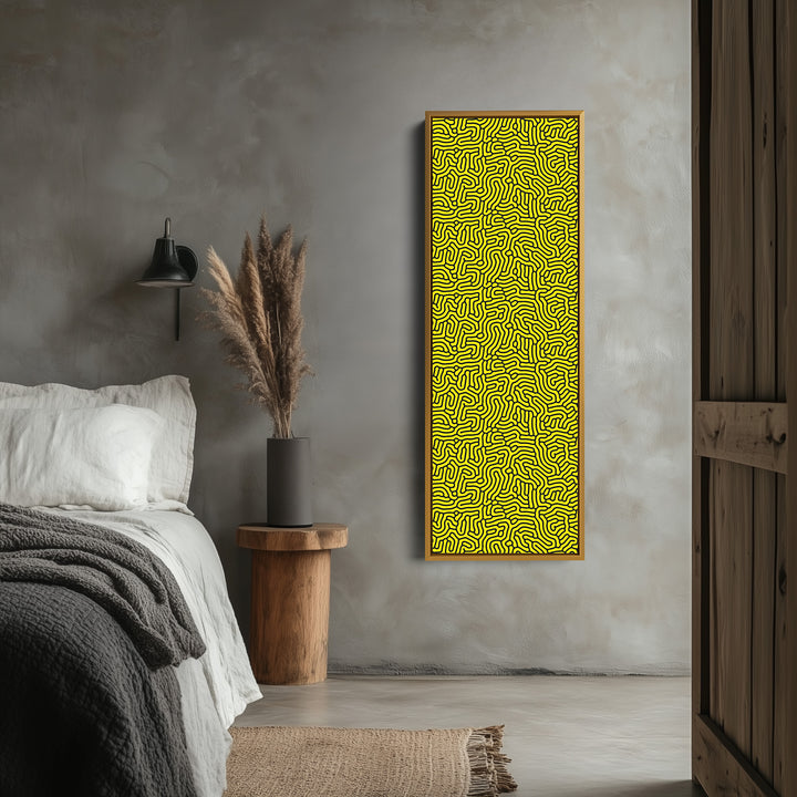 Yellow & Black Organic Pattern Long Vertical Wall Art - V0287