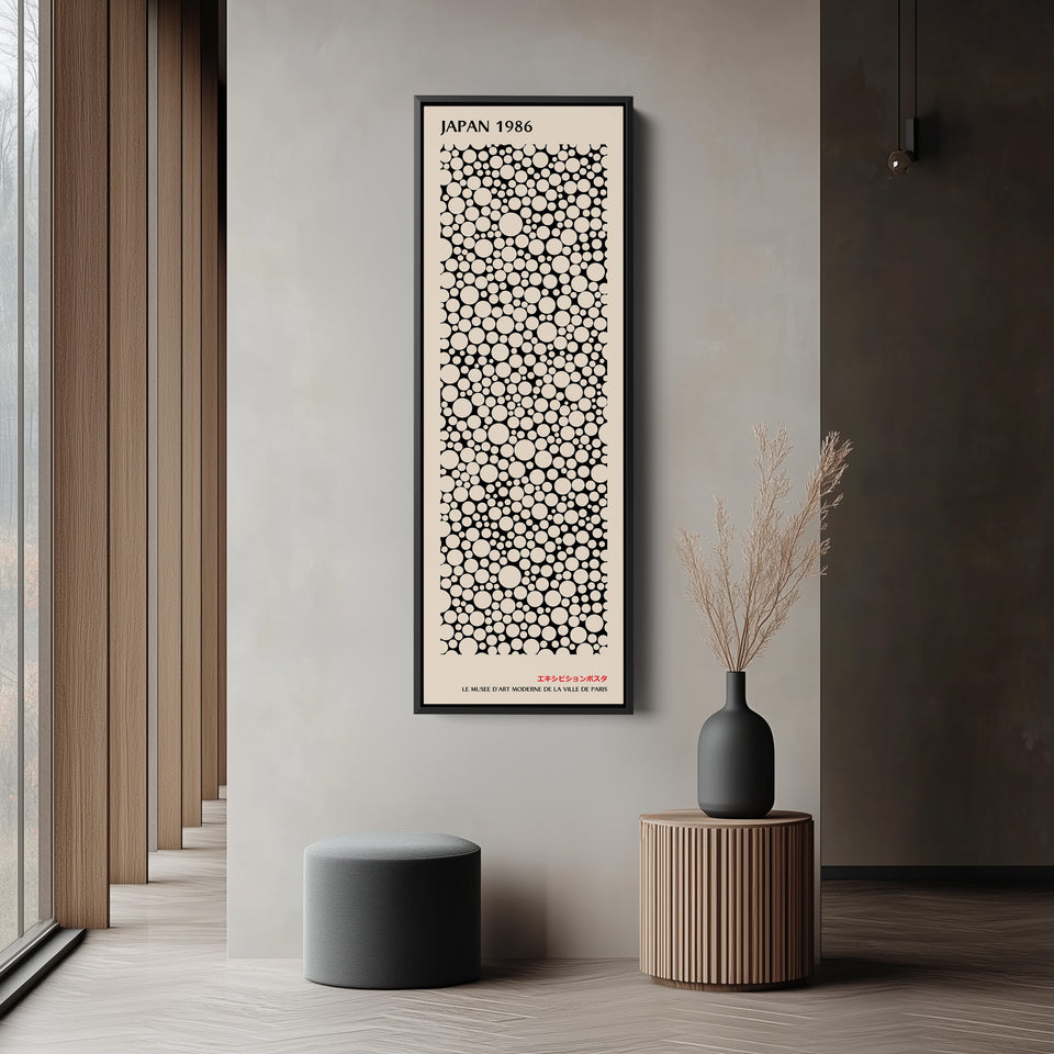 Tall Narrow Wall Art – Black & Cream Dot Print, Minimalist Japandi Vertical Wall Decor