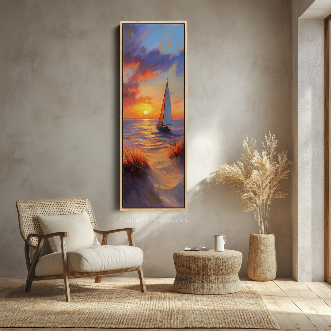 Sunset Sailing Boat Vertical Artwork - V0010