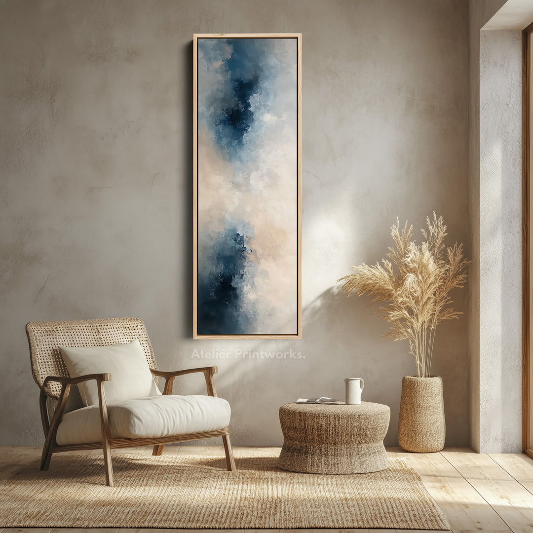 Long Narrow Vertical Blue Abstract Wall Art - V0040