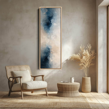Long Narrow Vertical Blue Abstract Wall Art - Atelier Printworks