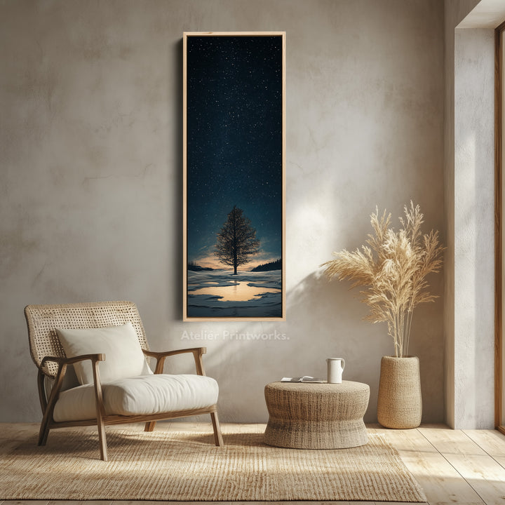 Night Sky Large Frame Wall Decor Long Narrow Vertical Wall Art - V0053