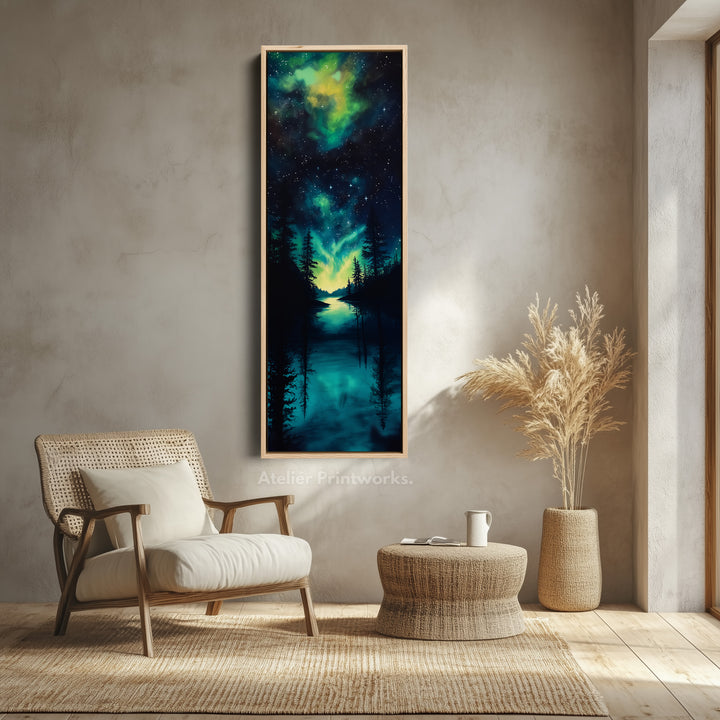 Aurora Borealis Large Frame Wall Decor Long Narrow Vertical Wall Art - V0054