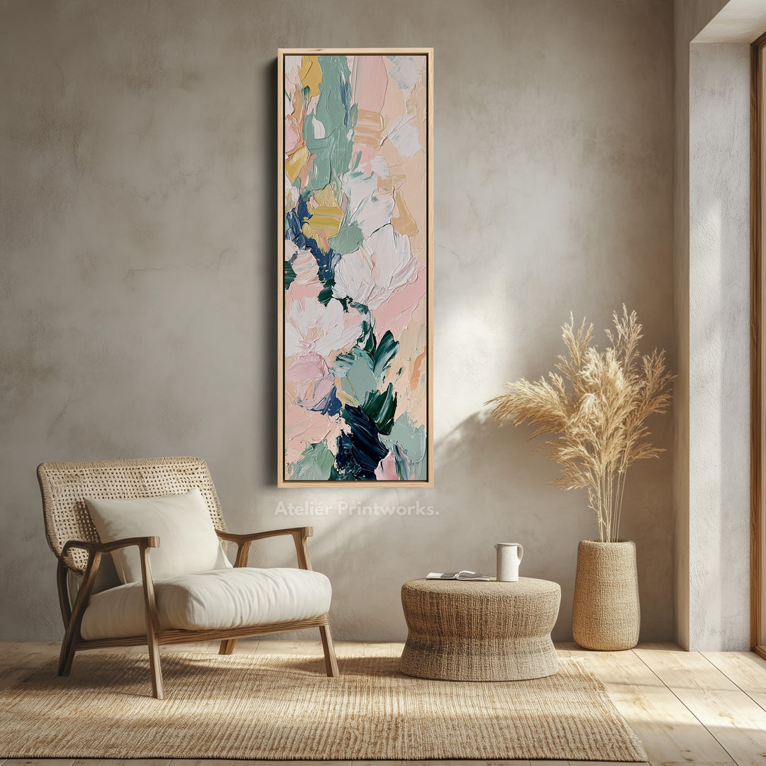 Colourful Abstract Brush Stoke Living Room Long Narrow Wall Art - V0060