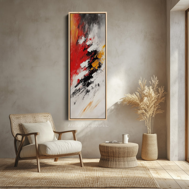 Red and White Abstract Vertical Thin Large Wall Art Canvas - V0064