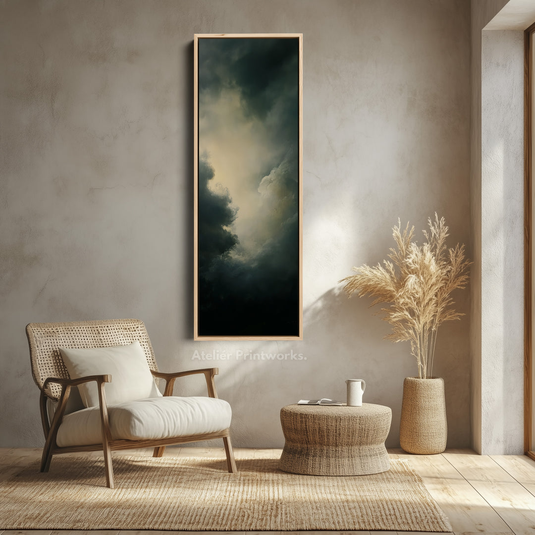 Large Canvas Dramatic Cloud Framed Wall Art Long Vertical Wall Decor - V0084