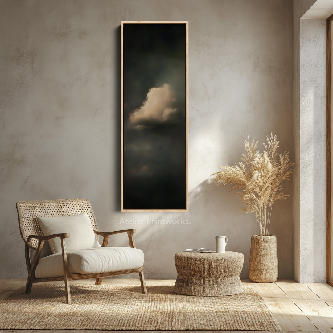 Dramatic Cloud Large Canvas Framed Wall Art Long Vertical Wall Decor - V0085