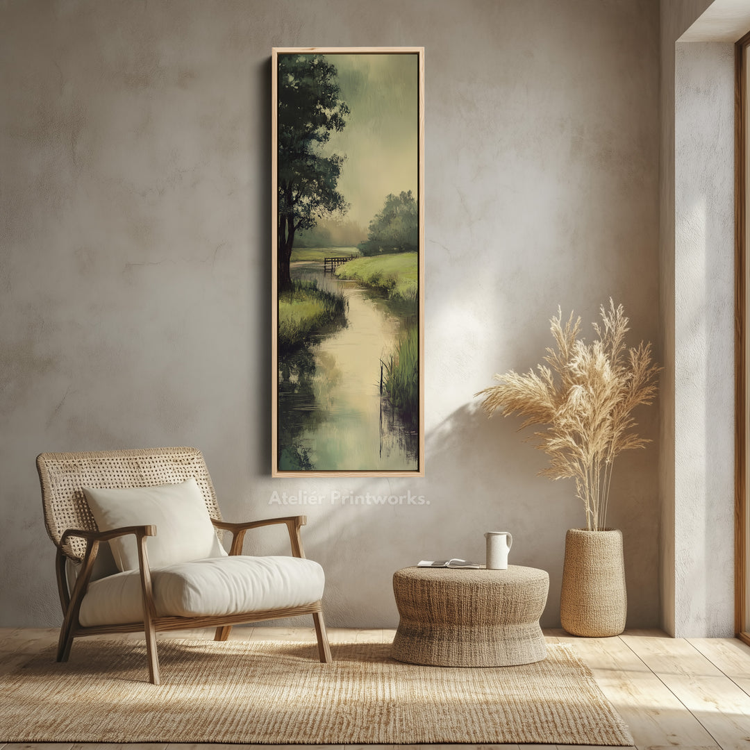 Large Long Vertical Wall Art Large Framed Canvas Tranquil River Picture - V0090