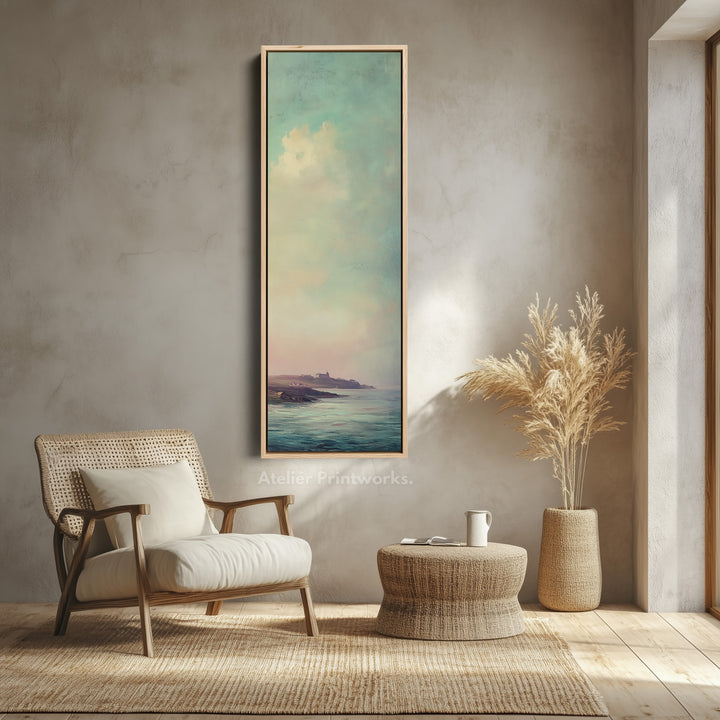 Vintage Sea Large Framed Canvas Long Vertical Narrow Wall Decor - V0095