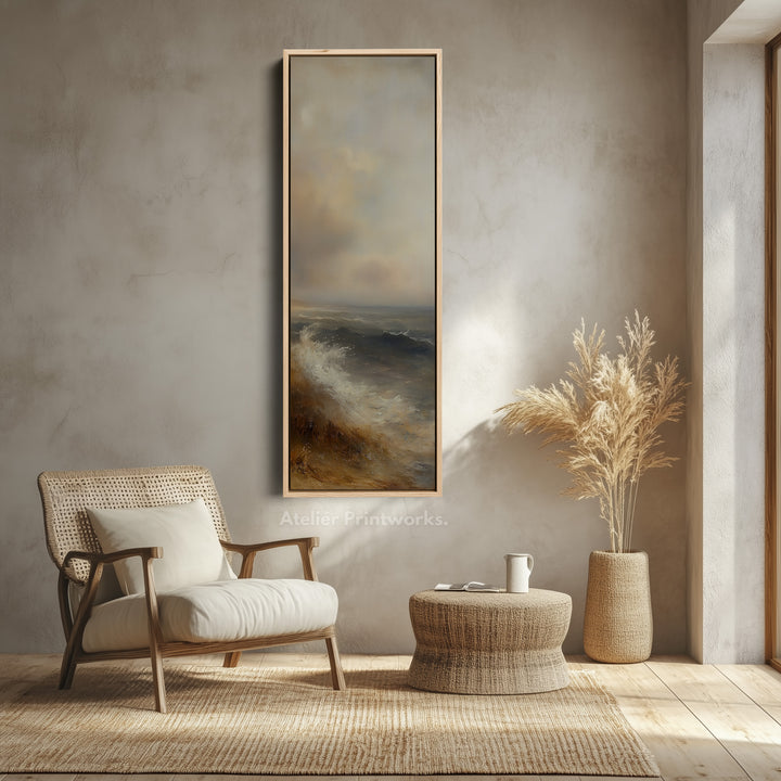 Vintage Seaside Wall Art Large Framed Vertical Tall Narrow Wall Decor - V0100