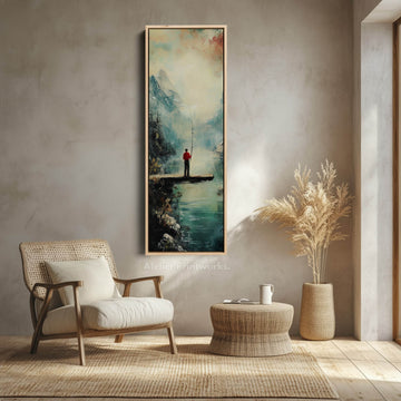 Long Narrow Vertical Large Canvas Wall Decor Fishing - Atelier Printworks