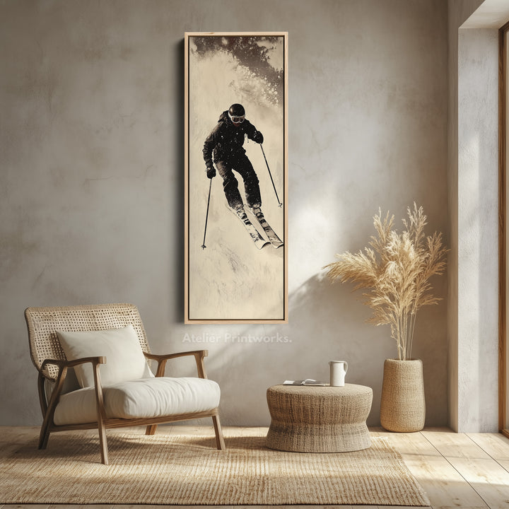Vintage Ski Long Narrow Vertical Large Canvas Wall Decor - V0111