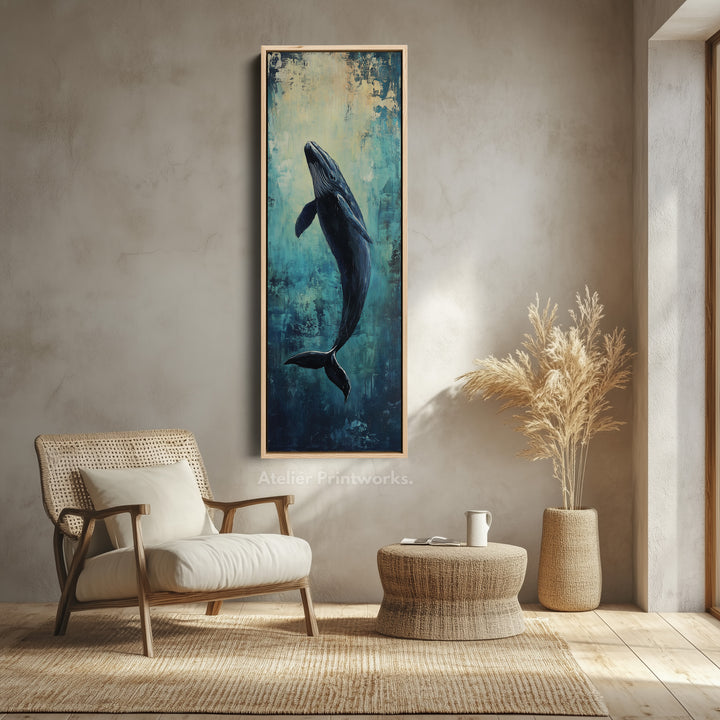 Long Narrow Vertical Whale Large Canvas Wall Decor - V0114