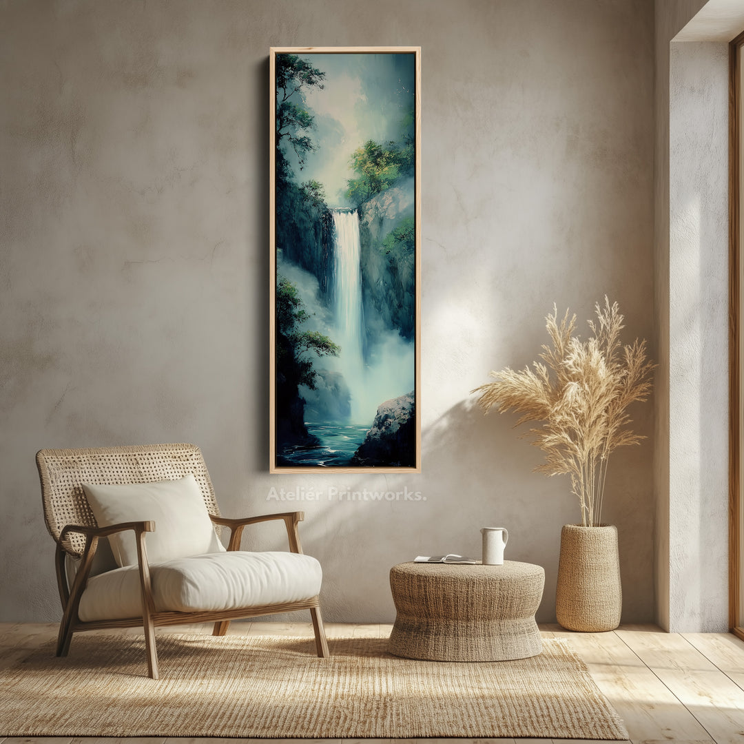 Waterfall Vertical Tall Wall Art Large Framed Canvas - V0118