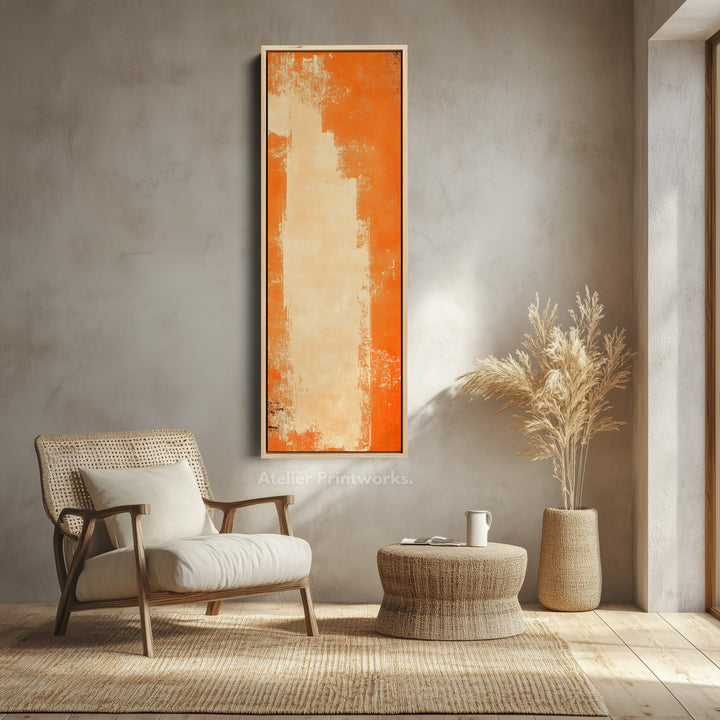 Abstract Orange Living Room Decor Vertical Wall Art - Tall Long Narrow Vertical - V0130