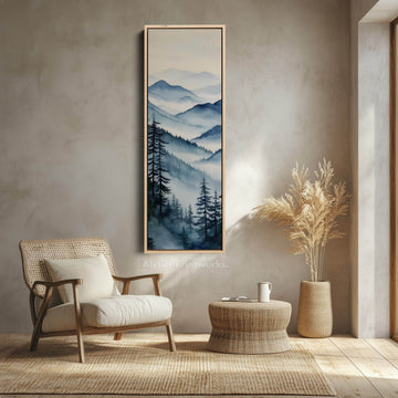 Watercolour Mountains Long Narrow Vertical Wall Art Large Canvas Wall Decor - Atelier Printworks