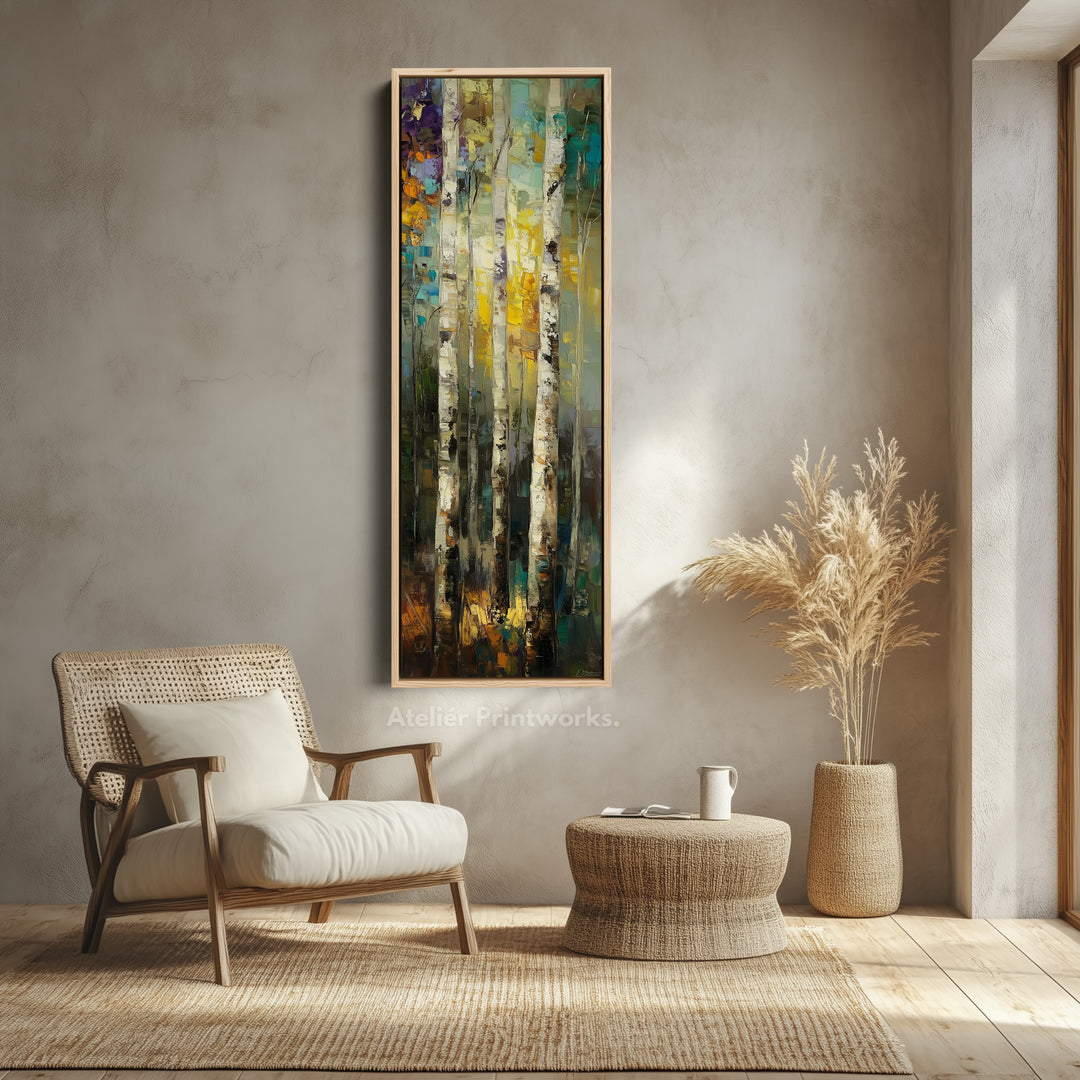 Birch Tree Long Narrow Vertical Wall Art Large Canvas Wall Decor - V0138