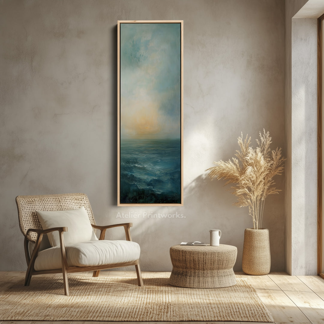 Vintage Neutral Coastal Framed Vertical Long Canvas Wall Art Prints for bedroom - V0140