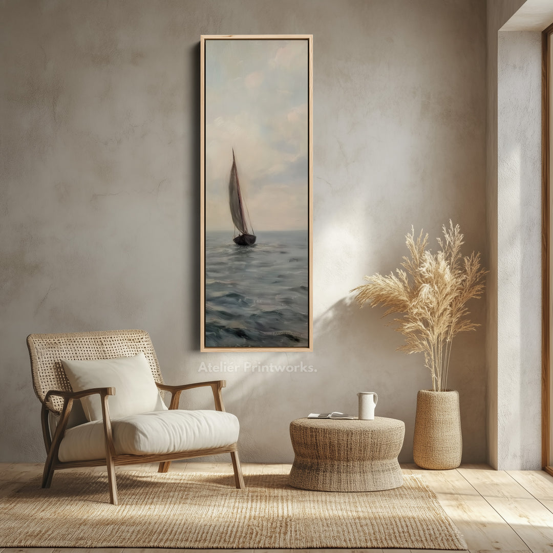 Long Canvas Wall Art Prints for bedroom Vintage Sailboat Framed Vertical - V0143